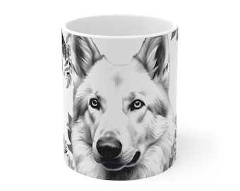 Weißer Schäferhund Keramikbecher 11oz