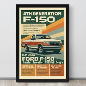 Poster Ford F-150 1992-1996 – Decorazione murale classica del pick-up degli anni '90 – Regalo per papà, marito o fidanzato – Decorazione per la cameretta o il garage dei ragazzi