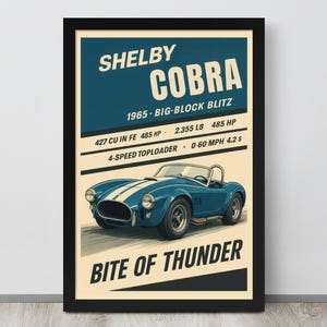 Poster della Shelby Cobra 427 del 1965 / Stampa artistica da parete di un'auto muscolosa classica - Regalo per marito, papà, figlio, nonno, garage o decorazione per la caverna dell'uomo