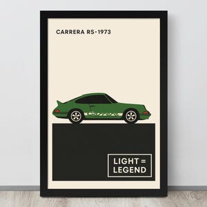 Poster minimalista Porsche Carrera RS del 1973 / Arte retrò di un'auto sportiva leggera - Regalo per marito, papà, figlio, nonno, decorazione per garage