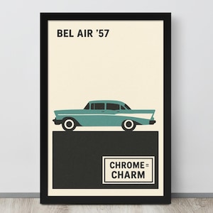 Poster minimalista della Chevrolet Bel Air del 1957 / Silhouette retrò da parete – Regalo per marito, papà, figlio, nonno, garage o decorazione per la cameretta dei ragazzi