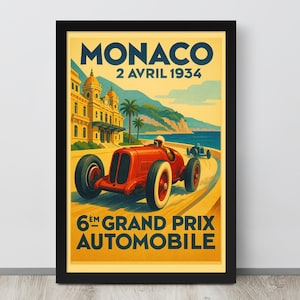 Poster di auto da corsa d'epoca, Monaco Classic Racing, regalo da parete per marito, papà o fidanzato - Stampa retrò di sport motoristici, decorazione per garage o ufficio