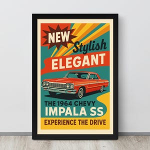 1964 Chevy Impala Poster – Vintage Lowrider Wall Art – Classic Car Print, Retro Garage Decor, Gift for Car Lovers, Boys Room Artwork
