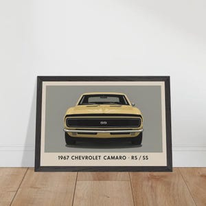 1967 Camaro RS SS poster – vintage muscle car muurkunst – cadeau voor papa – man Cave decor – retro gele Chevy Camaro print