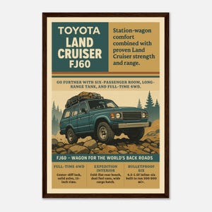 Pôster Toyota Land Cruiser FJ60 – Arte de parede vintage off-road 4x4, presente para pai ou entusiasta de carros, decoração de caverna ou aventura