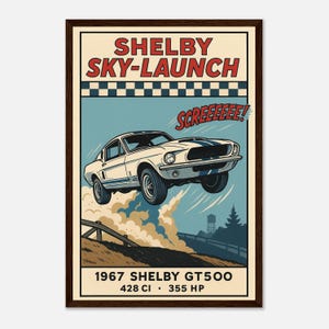 Poster Shelby GT500 del 1967 – Decorazione murale per bambini con muscle car, regalo per papà, nonno o appassionato di auto, decorazione per la stanza vintage Mustang