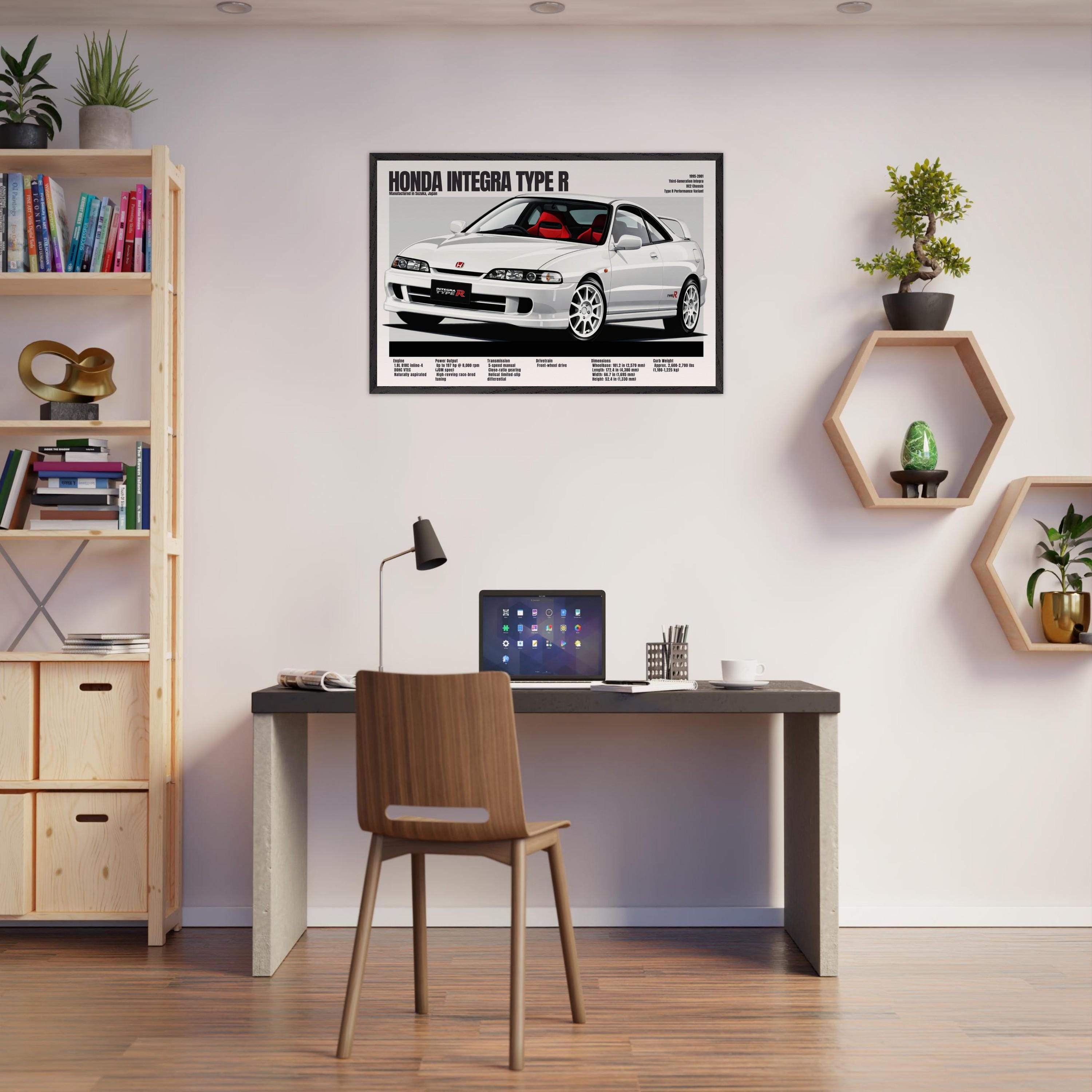 INTEGRA モノクロポスター 大判 Honda Integra Type R Poster – Vintage DC2 JDM Sports Car Wall Art