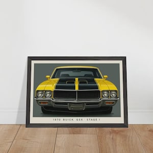 1970 Buick GSX Stage 1 Poster – Muscle Car Wall Art – Garage Decor – Gift for Dad – Classic Car Art – Yellow Buick Print