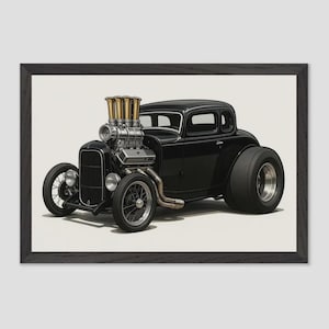 1932 Ford Deuce Coupe Poster – Blown Hot Rod Wall Art, Five-Window Vintage Drag Car Print, Gift for Dad or Garage Decor
