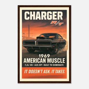 Poster della Dodge Charger R/T del 1969, auto sportiva classica, regalo da parete per papà, marito o fidanzato, decorazione da garage retrò, stampa Mopar, Fast and Furious