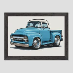 Pôster Ford F-100 1956 - Arte de parede de caminhonete vintage para garagem, caverna do homem ou presente para ele, pai ou entusiasta de carros clássicos