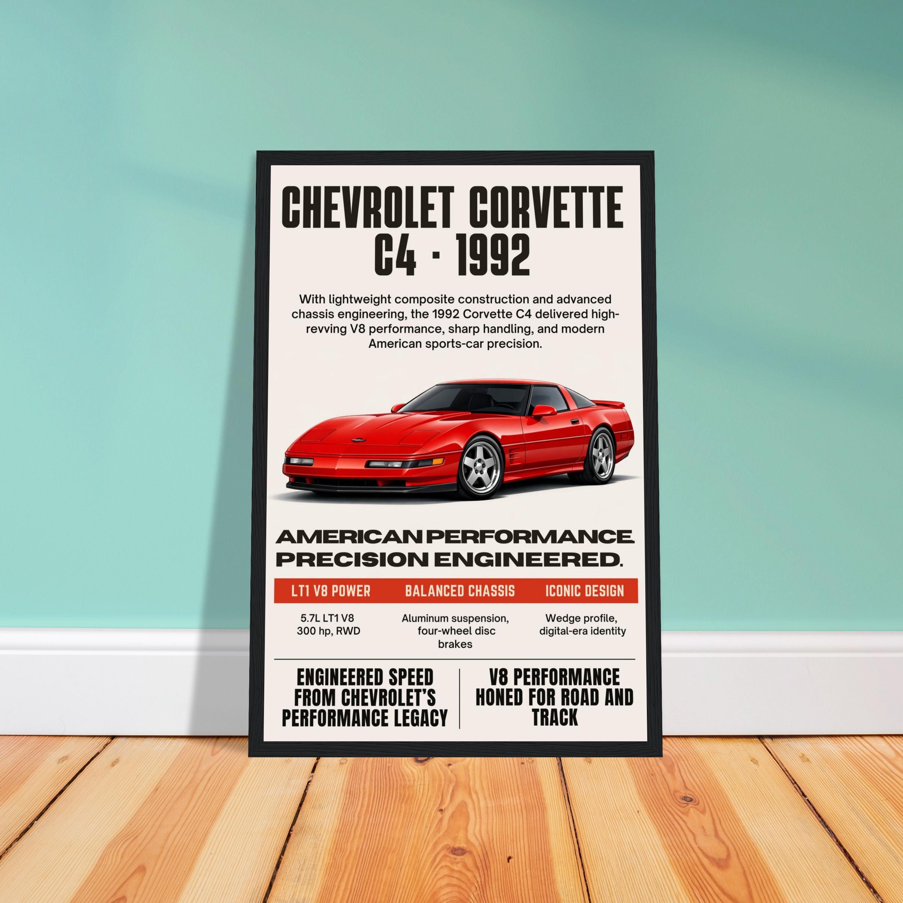 1992 Corvette C4 Poster – Vintage Chevrolet Sports Car Wall Art