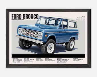 1966–1977 Ford Bronco Poster – Vintage First-Gen 4x4 Wall Art, Retro Off-Road Truck Print