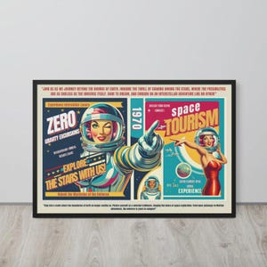 Vintage retro rymdaffisch, rymdaffischkonst, retro futurismkonst, barnrumsinredning, astronomidekoration, rymdålderns affisch, man cave-dekor