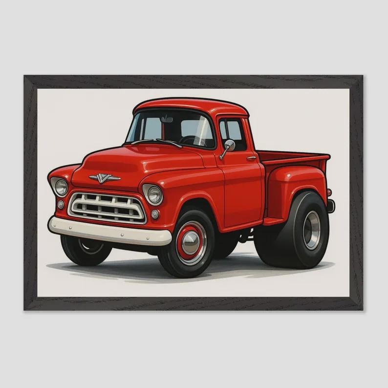1955 Chevy 3100 Stepside Truck Poster – Vintage Red Pickup Art - Etsy