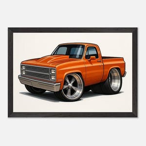 1985 Chevy C10 Poster – Square Body Pickup Wall Art, Slammed Custom Truck Print, Garage Decor, Gift for Husband or Dad