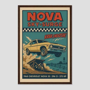 1968 Nova SS Poster – Muscle Car Wall Art Gift for Dad, Garage Decor, Car Guy Print, Kids Room Chevy Poster
