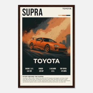 Póster retro del Toyota Supra A80: arte mural de coche 2JZ para tu taller o regalo JDM para él