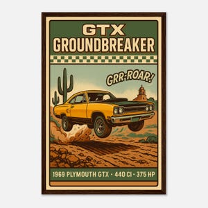 Poster Plymouth GTX del 1969 – Muscle Car Wall Art – Regalo per papà, decorazione per amanti delle auto, stampa per cameretta o garage