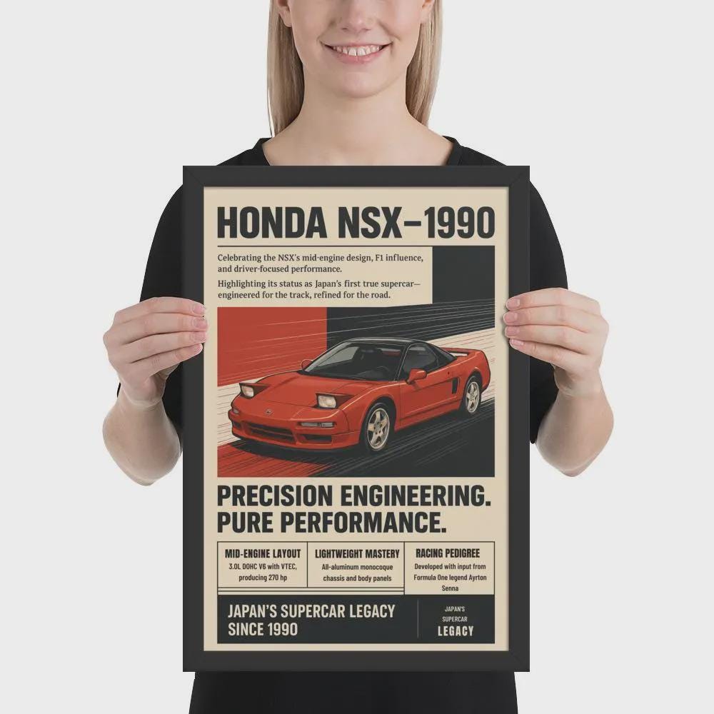 1990 Honda NSX Poster Vintage JDM Supercar Wall Art – Gift