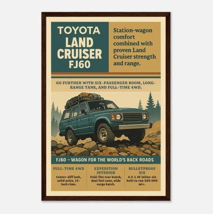 Toyota Land Cruiser FJ60 Poster – Vintage Off-road 4x4 Wall Art