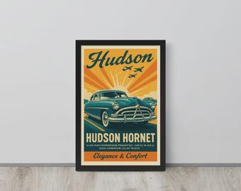 Hudson Hornet Poster – Vintage Classic Car Wall Art – Retro 1950s Print, Garage Decor, Gift for Car Lovers, Boys Room Auto Artwork