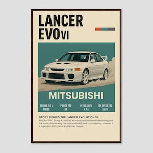 Poster Lancer Evo VI – Stampa artistica di un'auto da rally Mitsubishi, regalo per papà, decorazione per ragazzi, decorazione per la cameretta dei ragazzi, amante del JDM