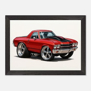 1970 Chevy El Camino SS Poster – Vintage Muscle Car Wall Art – Classic Red Pickup Print for Garage, Dad, or Man Cave Decor Gift