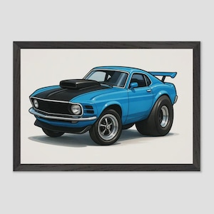 Retro Muscle Car Wall Art – Mustang Poster for Garage Decor, Gift for Car Guys, Man Cave Art Print, Ford Racing Illustration