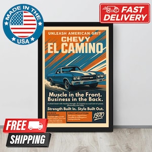 Chevy El Camino Poster - Vintage Muskelauto-Wandkunst - Geschenk für Ehemann, Vater oder Freund - Klassisches LKW-Dekor für die Werkstatt oder das Büro