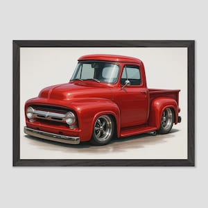 Pôster de janela grande Ford F-100 1955 - Arte de parede de caminhonete clássica, decoração de garagem retrô, presente para pai ou amante de caminhonetes
