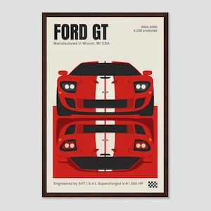 Ford GT 2005 Retro Muscle Car Poster – Supercharged V8 Wall Art for Garage, Man Cave or Gift for Ford Racing & Car Lovers