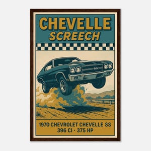 Poster della Chevelle SS del 1970 – Decorazione murale retrò da muscle car – Regalo per papà, appassionato di auto, cameretta dei bambini o decorazione da garage
