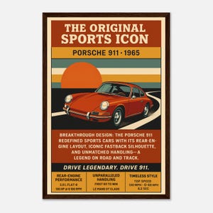 Poster d'epoca Porsche 911 del 1965 - Stampa artistica da parete di un'auto sportiva classica, regalo per gli amanti delle auto, decorazione da garage, stampa di auto retrò