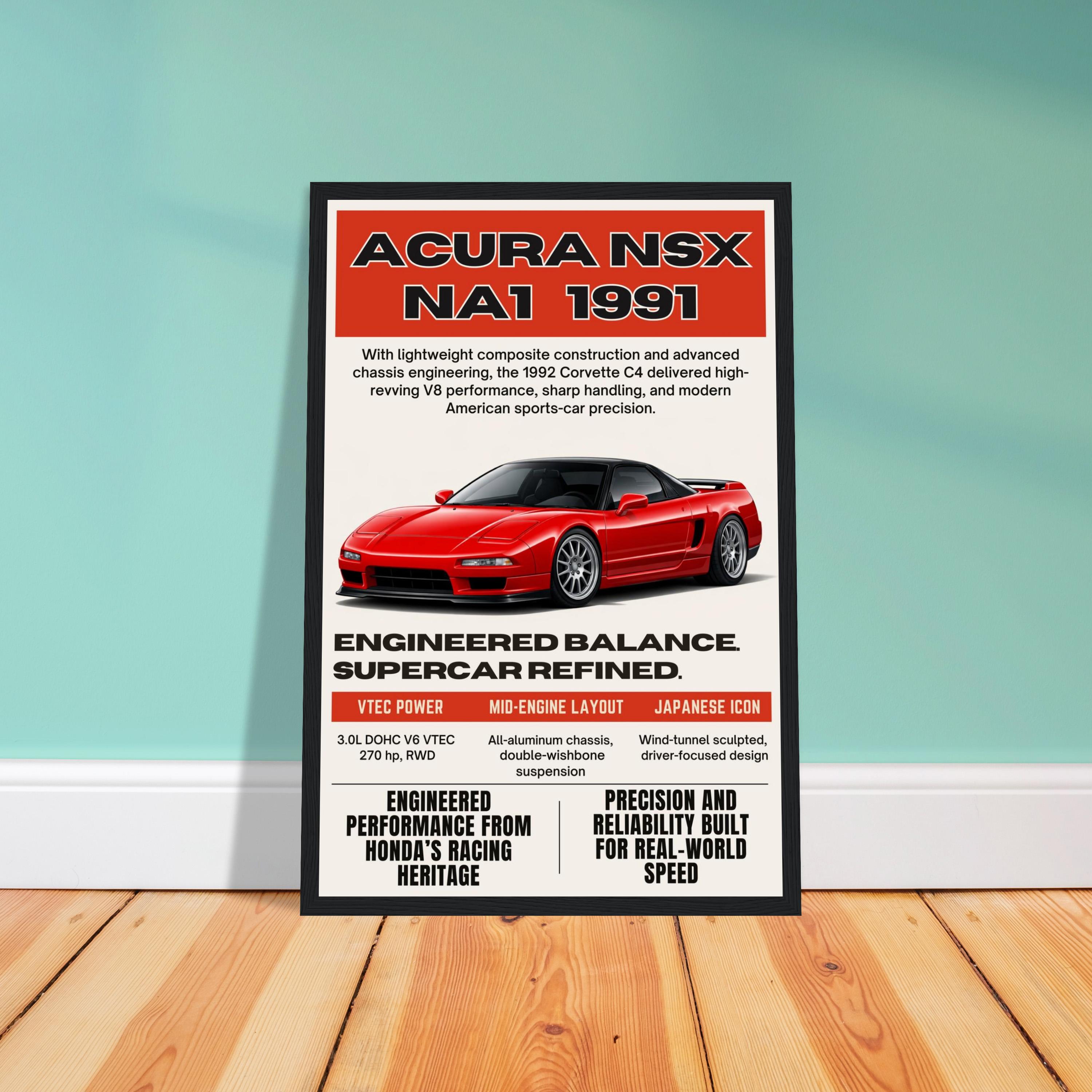 Naページ 1991 Acura NSX NA1 Poster – Vintage JDM Supercar Wall Art, Red