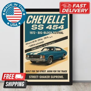 Poster della Chevelle SS 454 del 1972 / Stampa artistica da parete con muscle car retrò - Regalo per marito, papà, figlio, nonno, garage o decorazione per la caverna dell'uomo