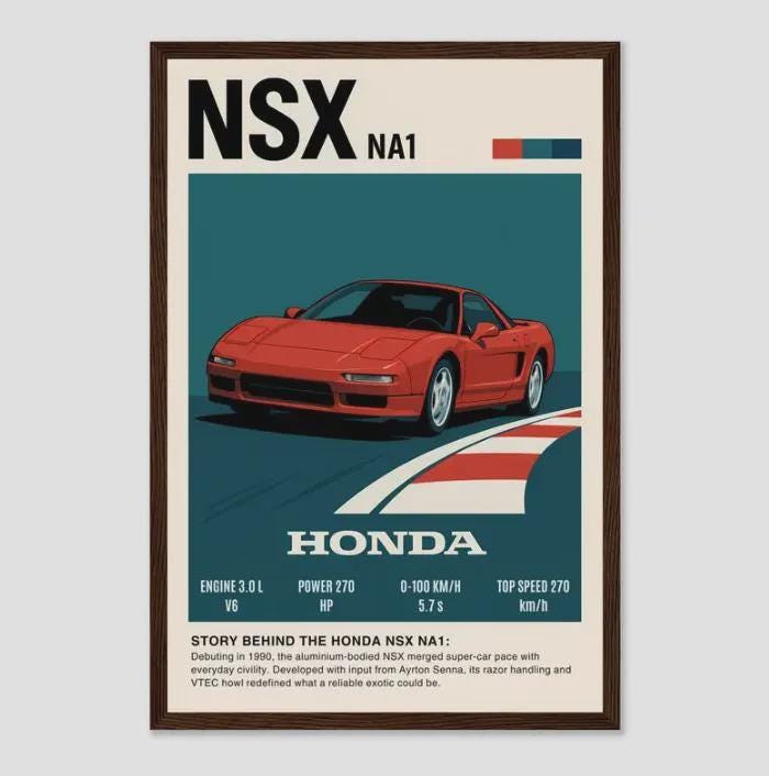 Honda NSX NA1 Poster – JDM Car Wall Art for Boys Room