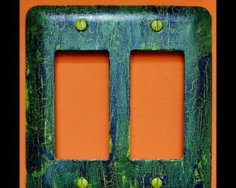 Double (2) Rocker Light Switch Plate,  One-of-a-Kind, Hand Painted, Tall Metal Wall Plate, Outlet Cover