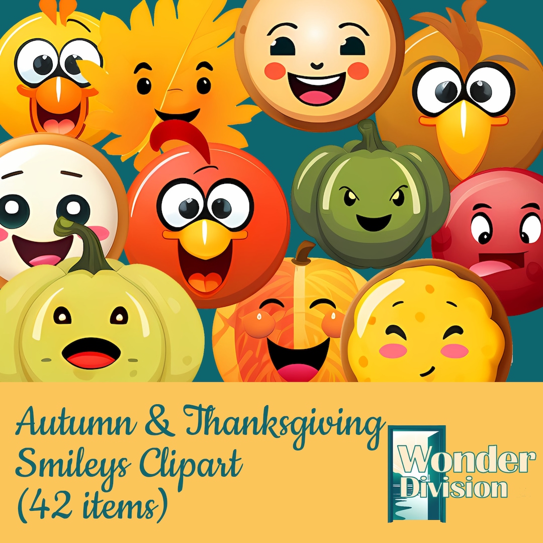 42 Autumn Smileys Clipart, Thanksgiving Clipart, Digital, PNG