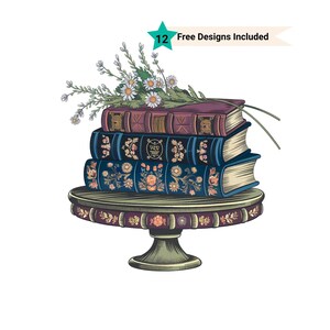 Bookshelf Clipart, Bookworm Clipart, Book Lover Clipart, Bookcase Clipart, Watercolor Clipart, Bookshelf Watercolor, Floral Book Clipart
