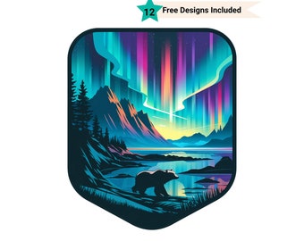 Outdoors Clipart, Aurora Borealis Png, Mountain Clipart, Sublimation Design Png, Bear Png, Northern Lights Png