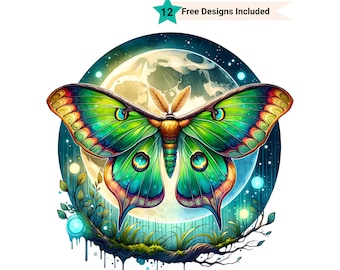 Celestial Moth Png, Mystical Luna Moth Png, Digital Sublimation Design, Magical Moth Png, Moon Png, Digital Moth Illustration