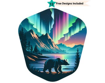 Outdoors Clipart, Aurora Borealis Png, Mountain Clipart, Sublimation Design Png, Bear Png, Northern Lights Png