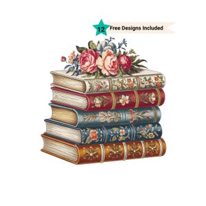 Bookshelf Clipart, Bookworm Clipart, Book Lover Clipart, Bookcase Clipart, Watercolor Clipart, Bookshelf Watercolor, Floral Book Clipart