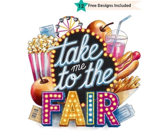 Take me to the Fair Sublimation Design PNG Digital Download , County State Fair Country Rides png, Neon Ferris Wheel, Fall Autumn Design