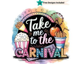 Take me to the Carnival Sublimation Design PNG Digital Download , County State Fair Country Rides png, Neon Ferris Wheel, Fall Autumn Design
