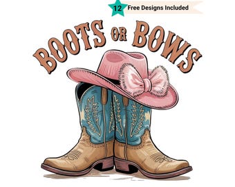 Boots Or Bows Gender Reveal PNG, Retro Cowgirl Cowboy Shower Reveal Party PNG, Western Sublimation, Rodeo Country Design
