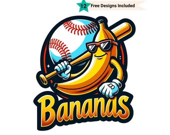 Let's Go Bananas Baseball PNG Sports Team Mascot Funny Banana Playing Baseball Sublimation Digital Download Printable Shirt Apparel