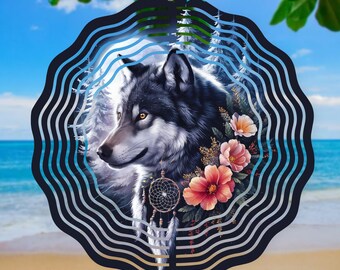 Mystic Wolf Wind Spinner Png, Dream Catcher Wind Spinner Png, Floral Wind Spinner Digital Design, Sublimation Design, Wolf Png