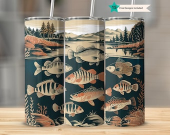 Seamless Fishing Tumbler Wrap PNG, Fisherman Aesthetic, 20 oz Tumbler Wrap, Dad Tumbler Wrap, Fishing PNG, Tumbler Wrap for Men